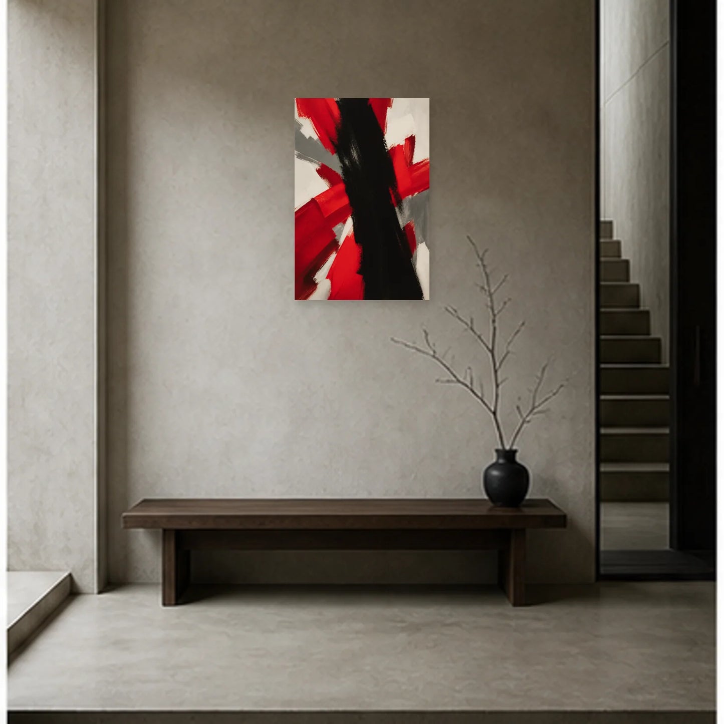 Affiche abstraite - Énergie rouge noire dans une entrée ou un couloir - Art Virtuoso