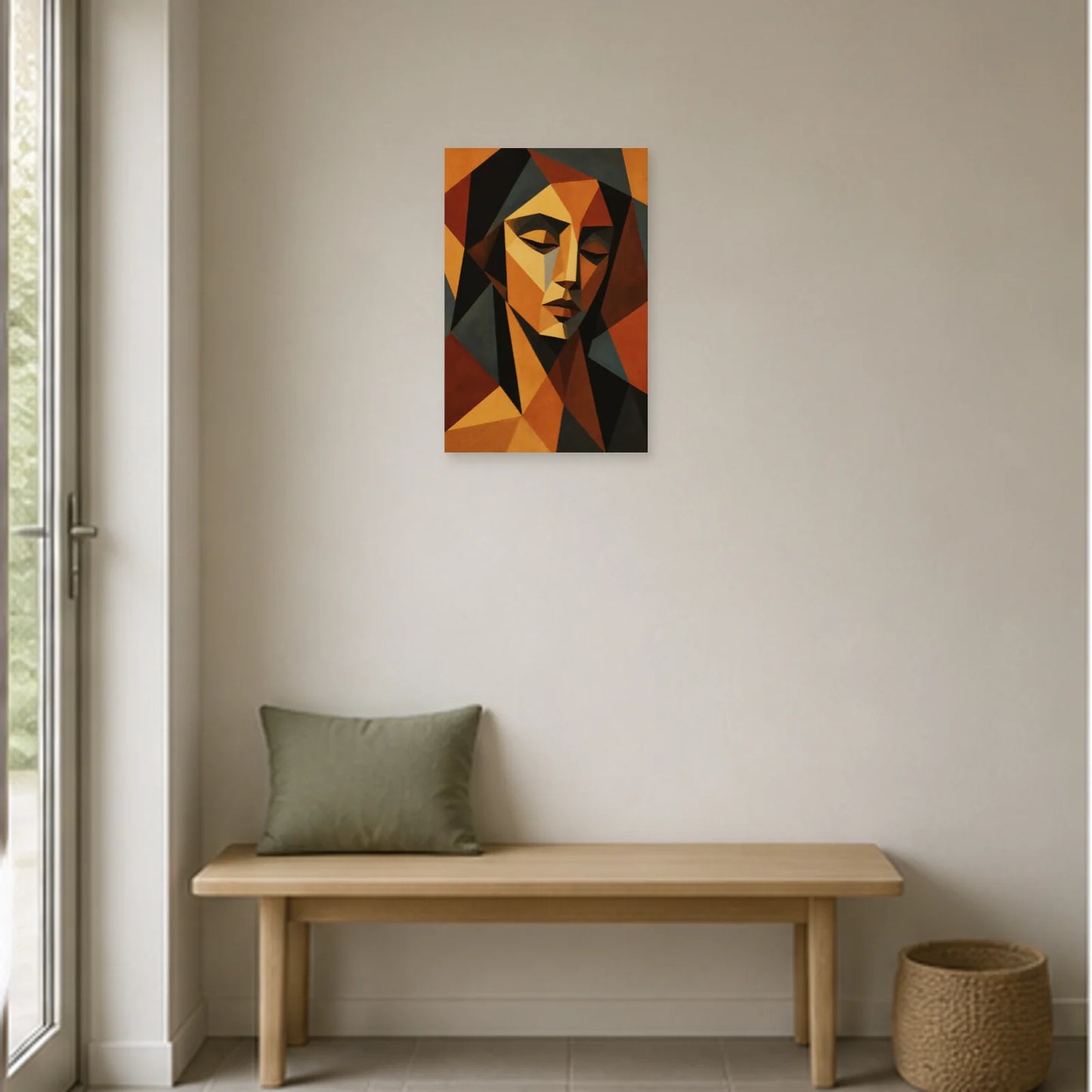 Affiche abstraite - Facettes ocre dans une entrée ou un couloir - Art Virtuoso