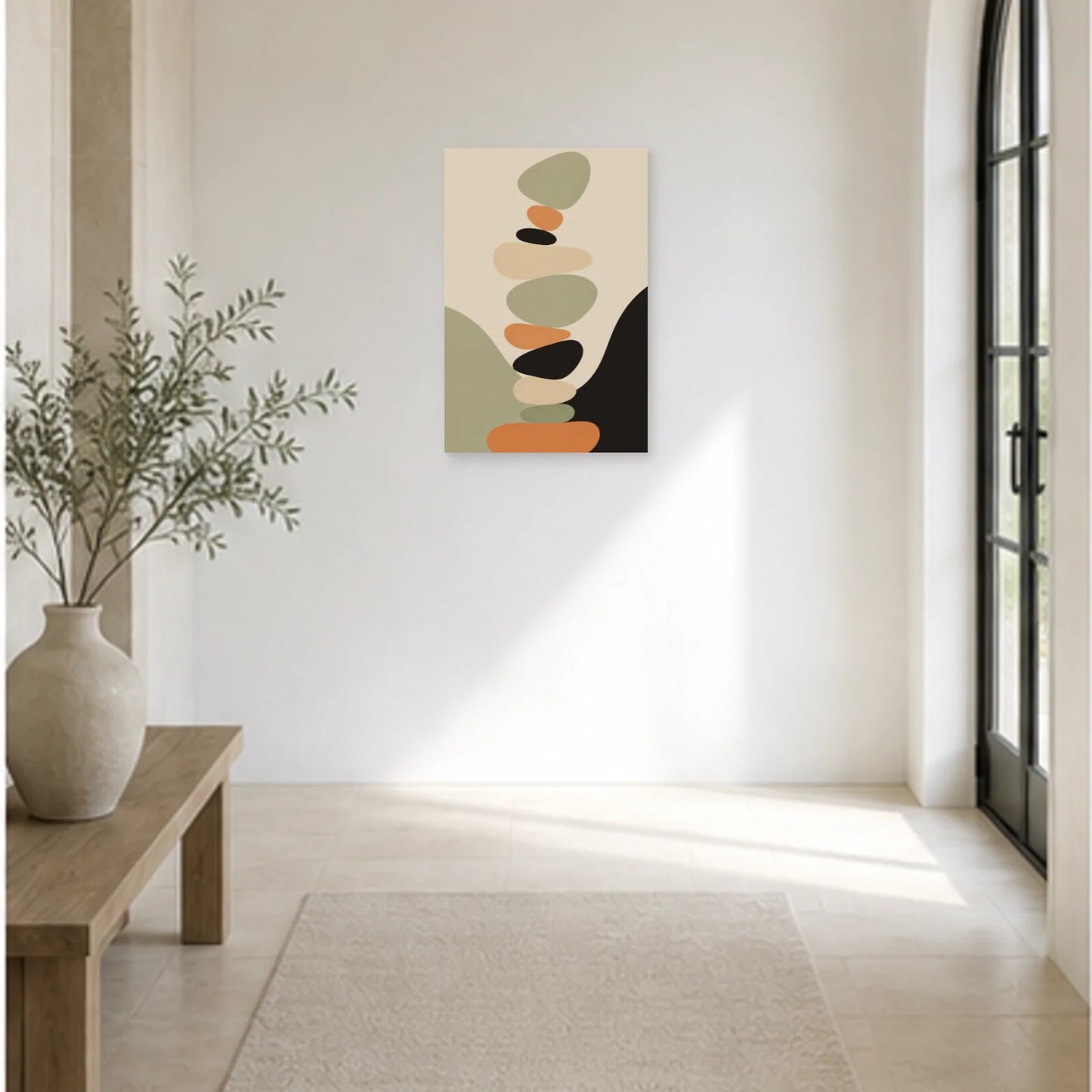 Affiche abstraite - Galets en équilibre dans une entrée ou un couloir - Art Virtuoso