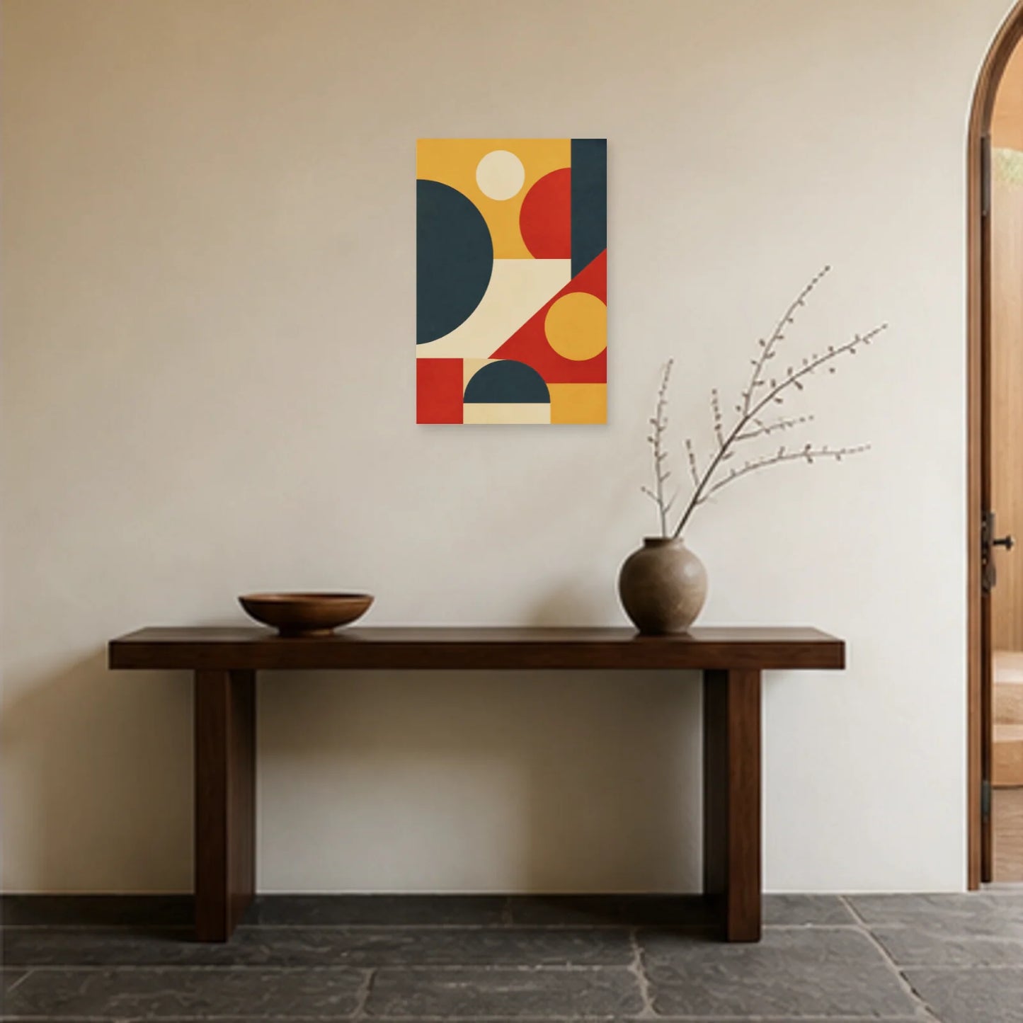 Affiche abstraite - Rythme asymétrique rétro dans une entrée ou un couloir - Art Virtuoso