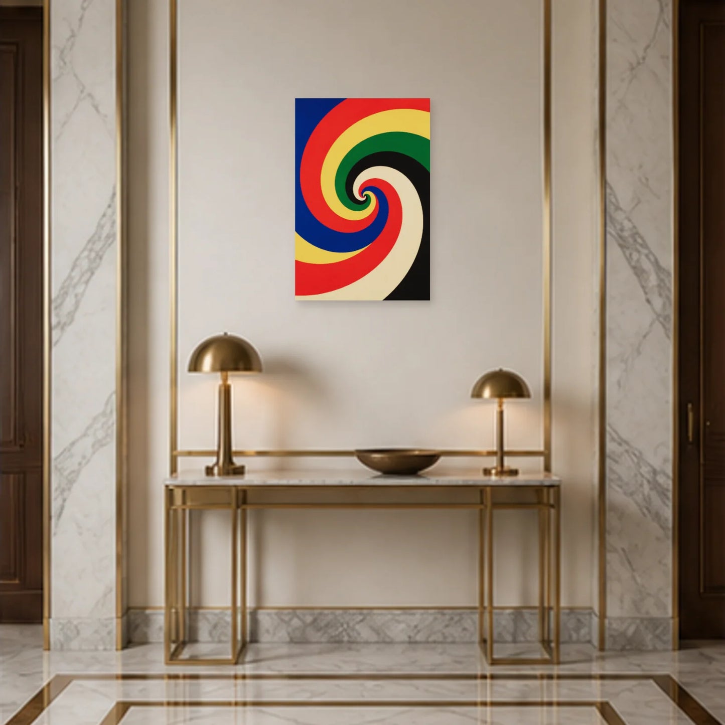 Affiche abstraite - Spirale chromatique dans une entrée ou un couloir - Art Virtuoso