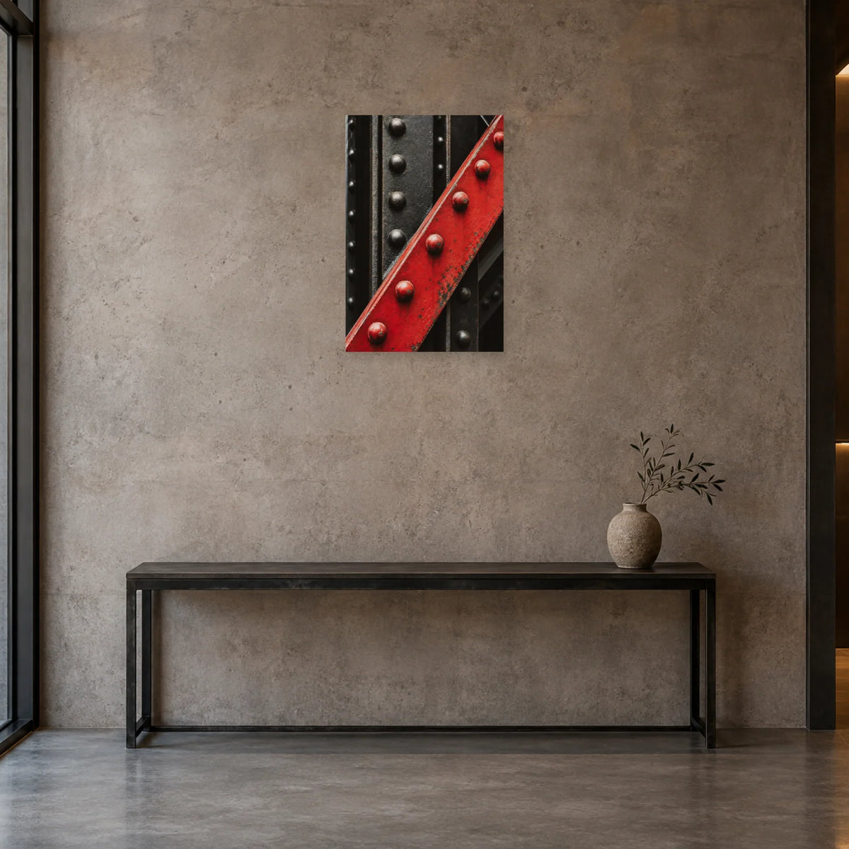 Affiche Acier riveté - Matière brute dans une entrée ou un couloir - Art Virtuoso