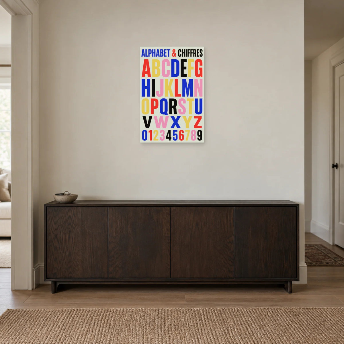 Affiche Alphabet et chiffres, grand jeu graphique dans une entrée ou un couloir - Art Virtuoso
