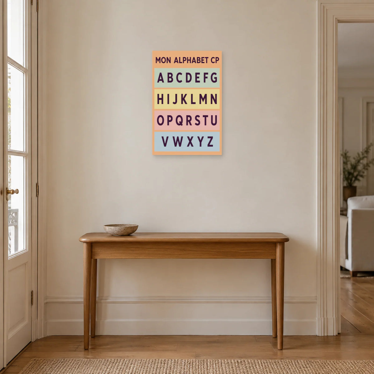 Affiche Mon alphabet CP, formes essentielles dans une entrée ou un couloir - Art Virtuoso
