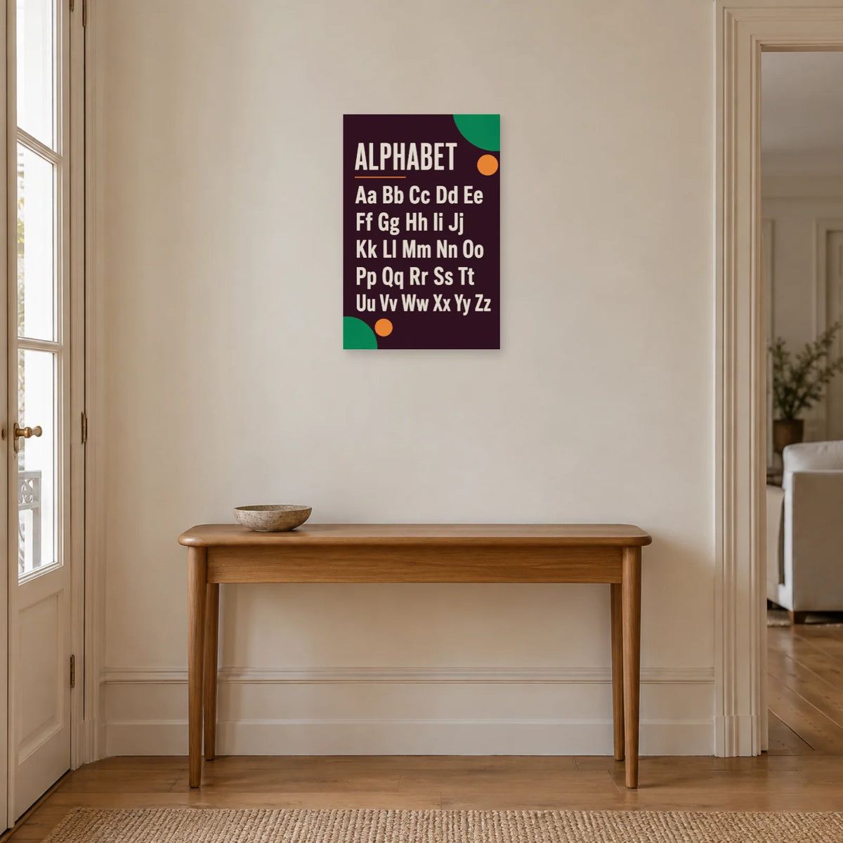 Affiche Alphabet double casse, grille moderniste dans une entrée ou un couloir - Art Virtuoso