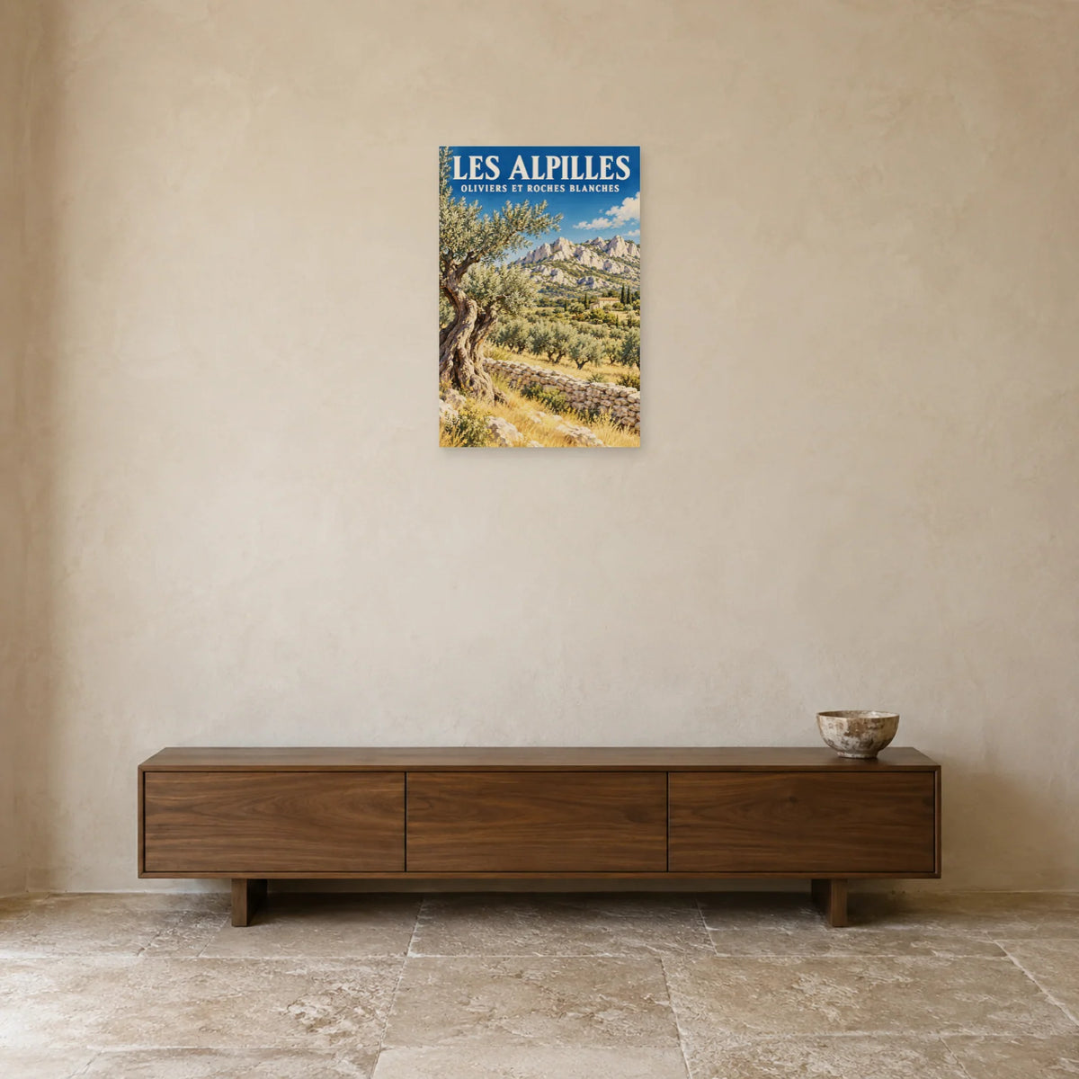 Affiche Alpilles Oliveraies et roches blanches dans une entrée ou un couloir - Art Virtuoso
