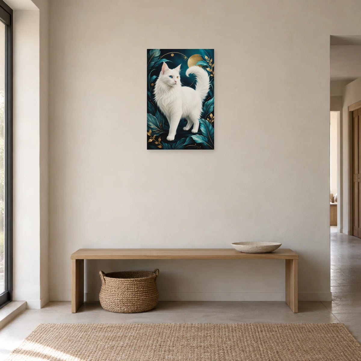 Affiche Angora turc – Yeux vairons dans une entrée ou un couloir - Art Virtuoso