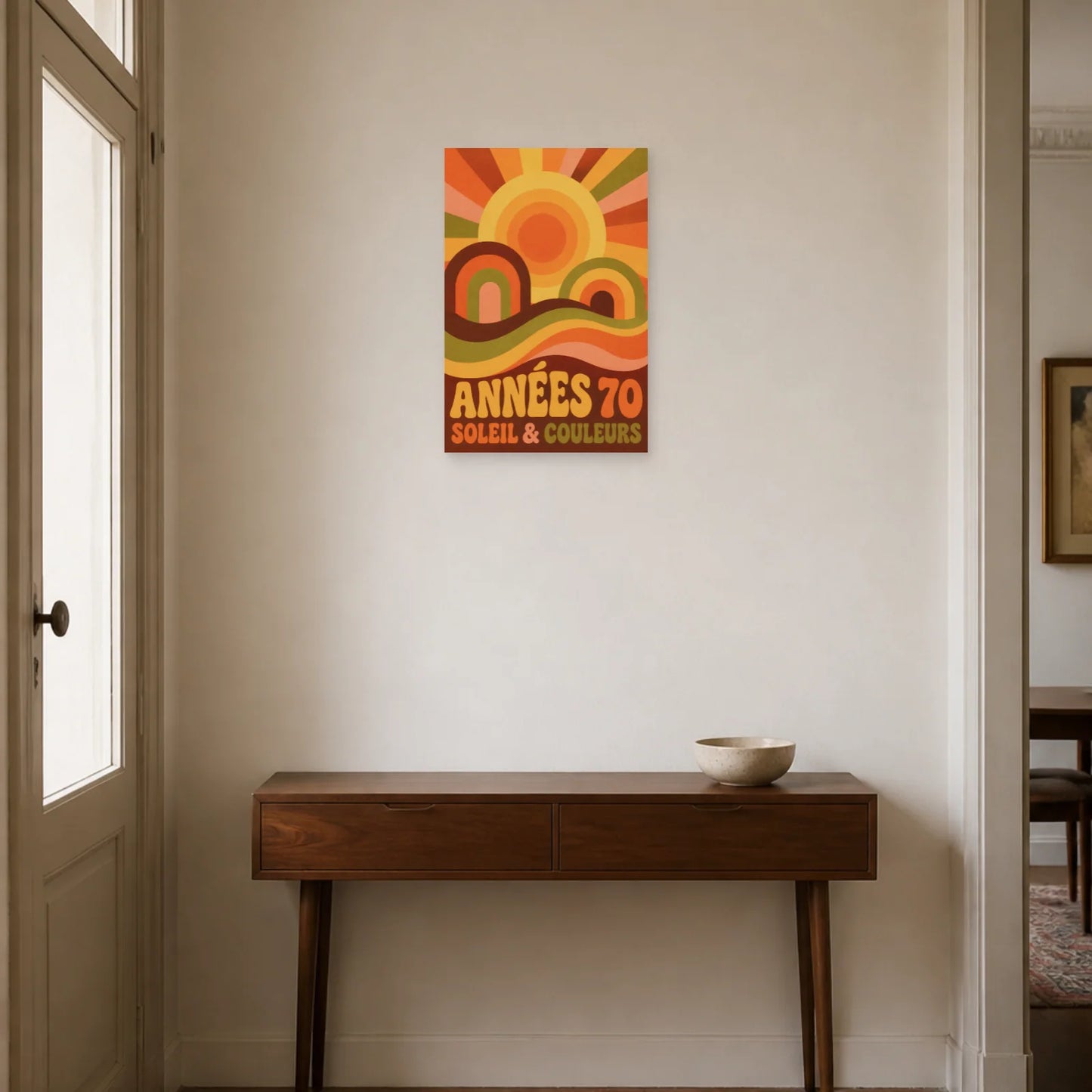 Affiche Années 70 – Soleil & Couleurs dans une entrée ou un couloir - Art Virtuoso