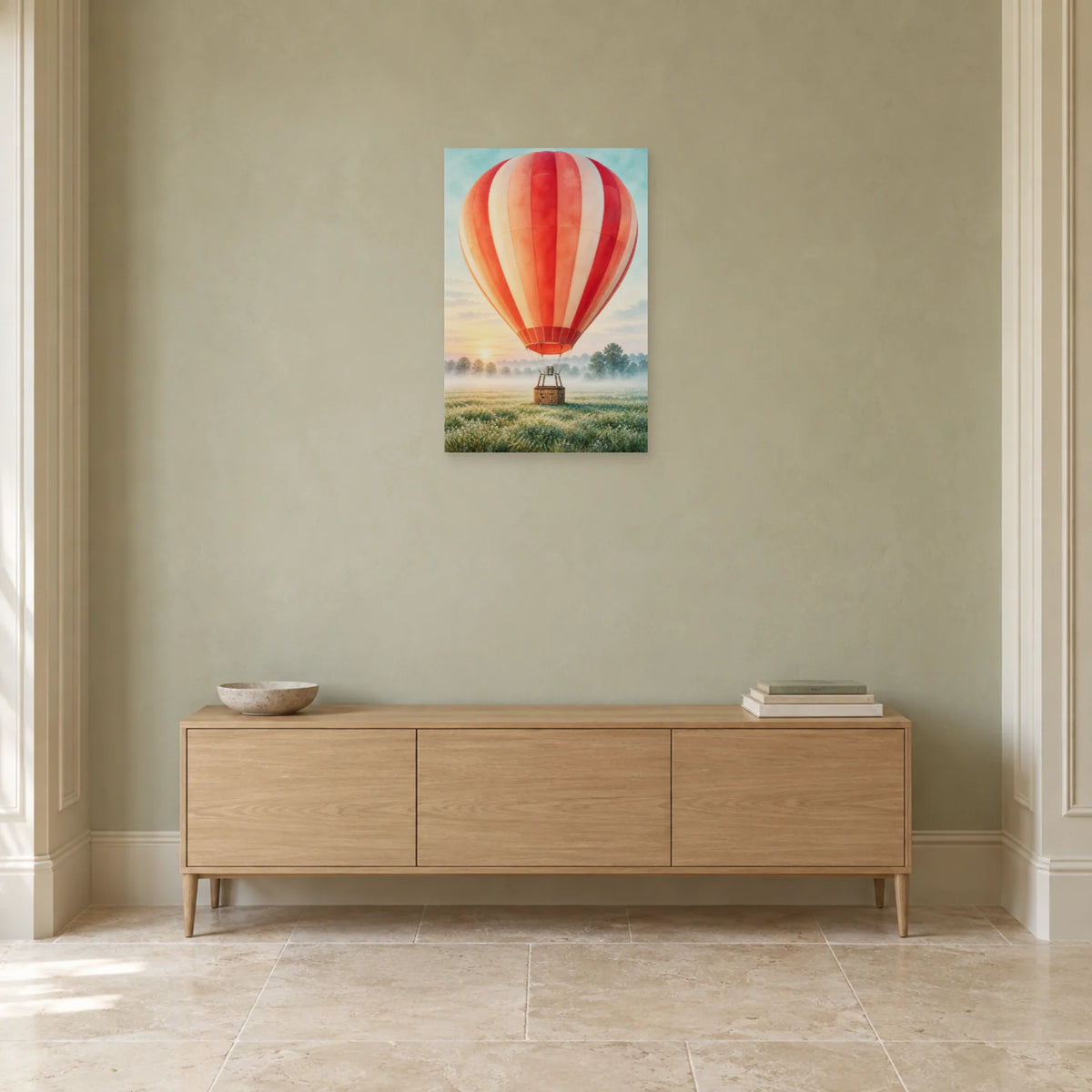 Affiche Aquarelle Montgolfière avant l'envol dans une entrée ou un couloir - Art Virtuoso