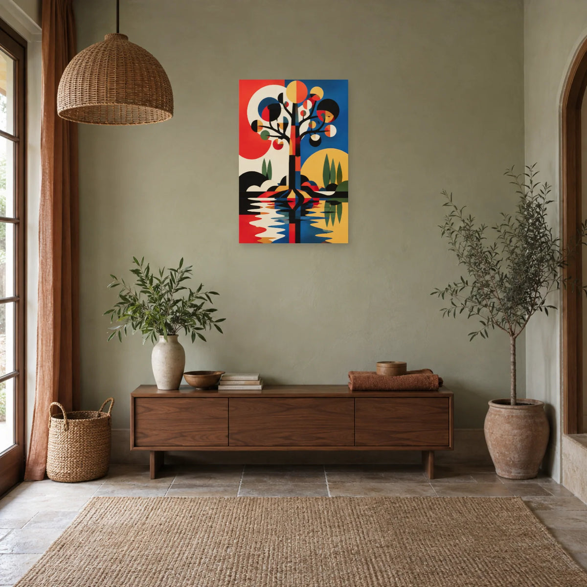 Affiche Arbre abstrait – Rythme Bauhaus dans une entrée ou un couloir - Art Virtuoso