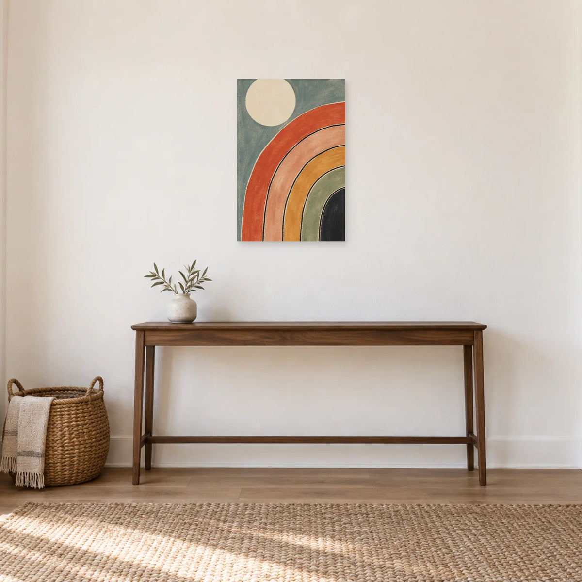 Affiche Arc-en-ciel terracotta bohème dans une entrée ou un couloir - Art Virtuoso