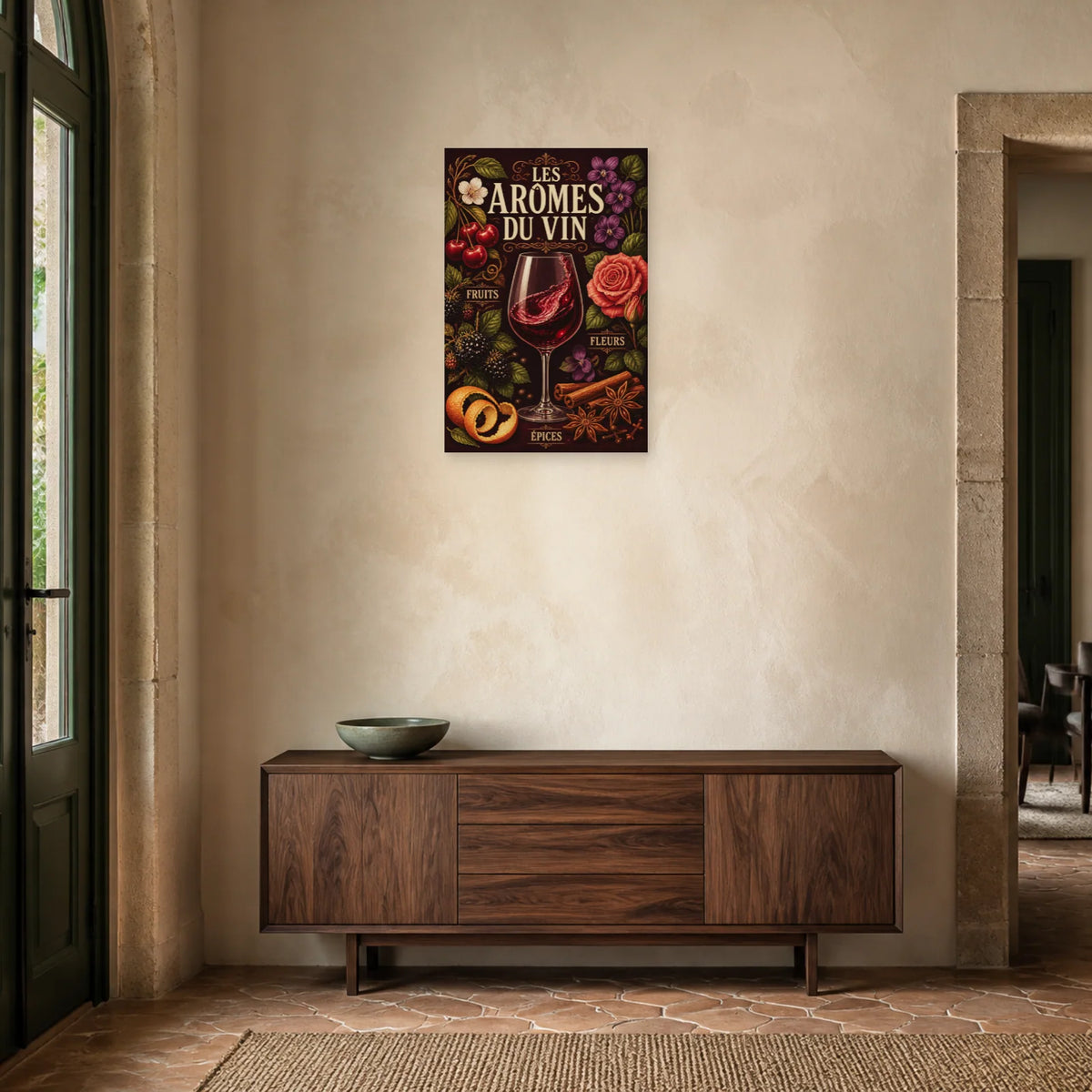 Affiche Les arômes du vin dans une entrée ou un couloir - Art Virtuoso