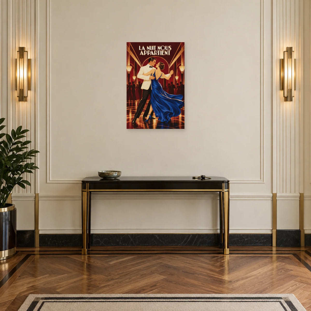 Affiche Art déco - Couple dansant dans la nuit dans une entrée ou un couloir - Art Virtuoso