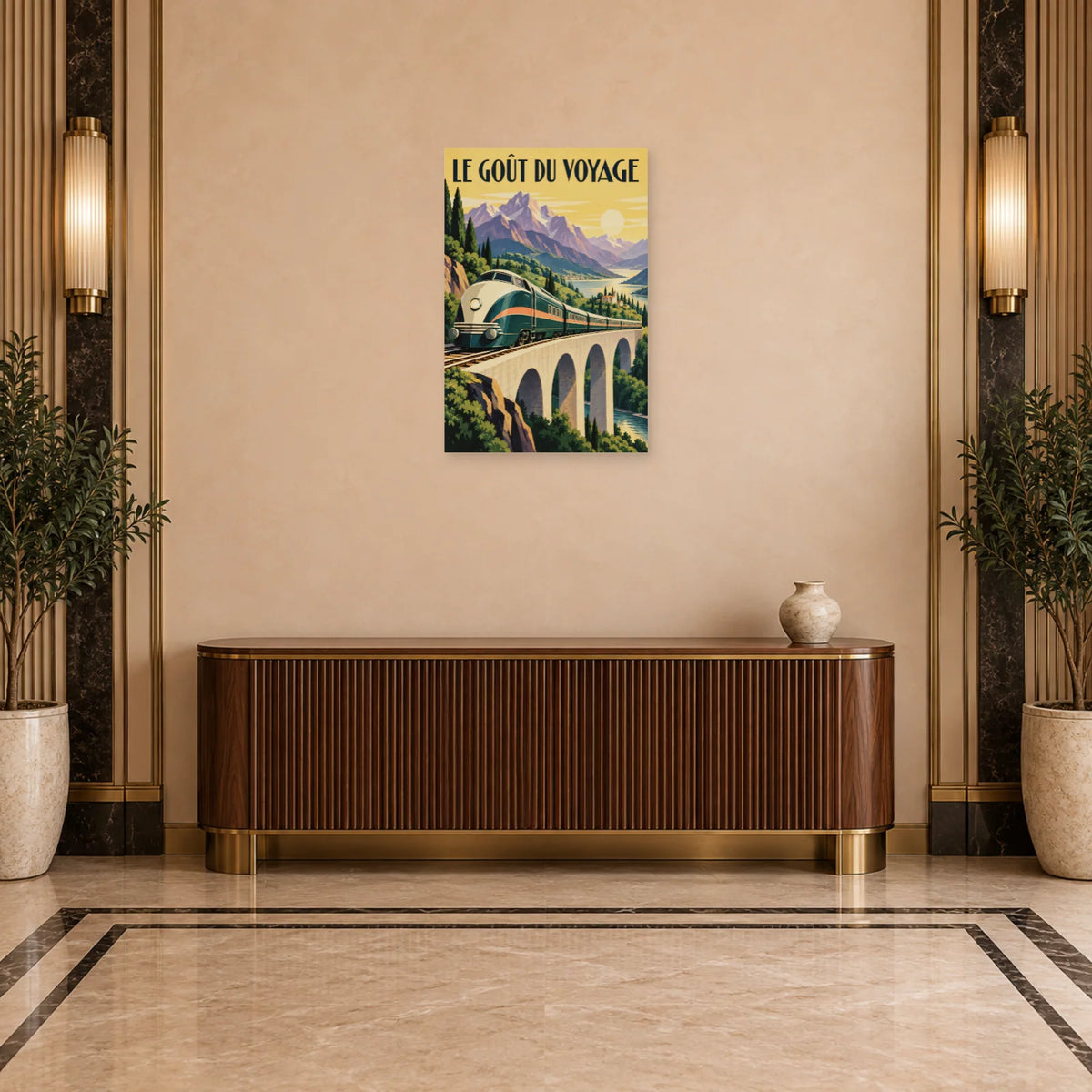Affiche Art déco - Train et goût du voyage dans une entrée ou un couloir - Art Virtuoso