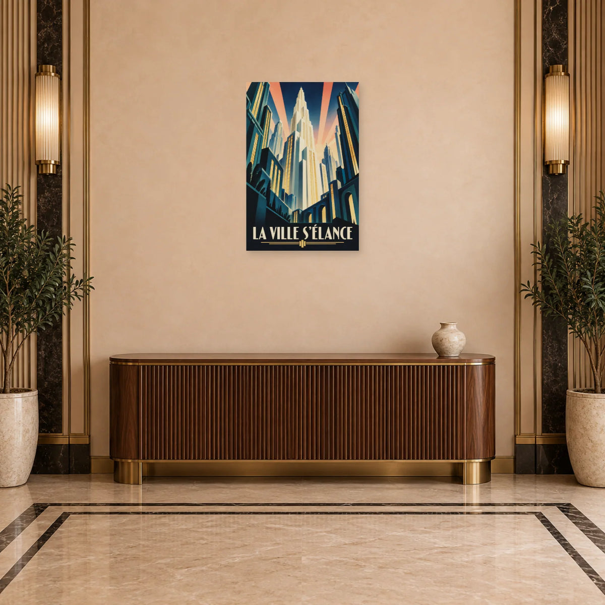 Affiche Art déco - La ville s'élance dans une entrée ou un couloir - Art Virtuoso