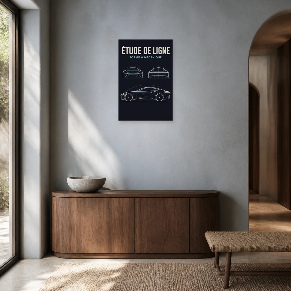 Affiche Croquis automobile – Étude de ligne dans une entrée ou un couloir - Art Virtuoso