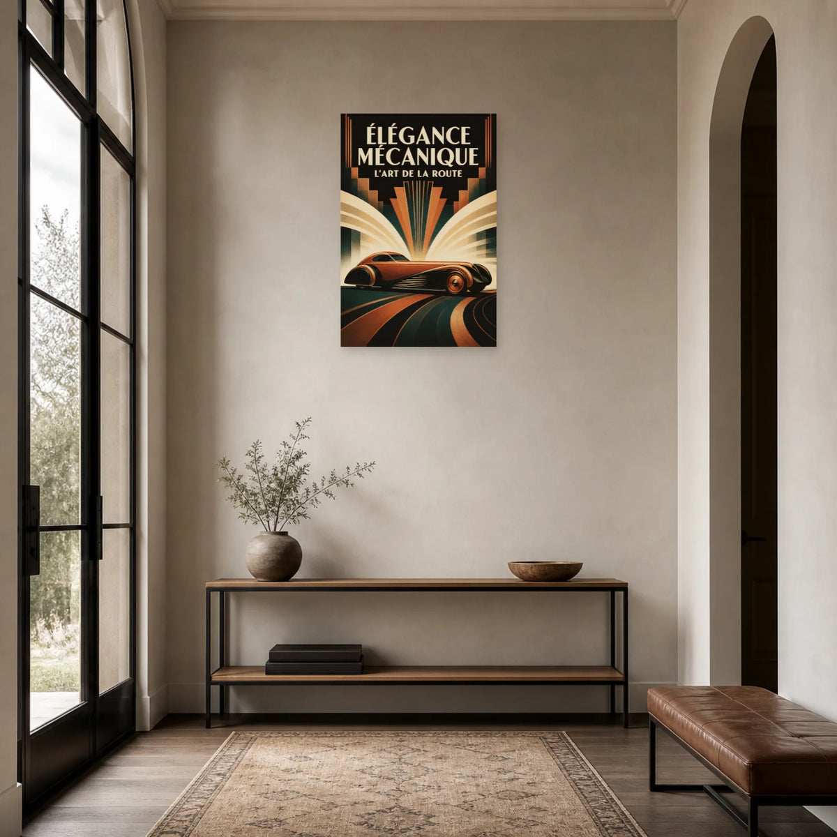 Affiche Automobile Art déco – Élégance mécanique dans une entrée ou un couloir - Art Virtuoso