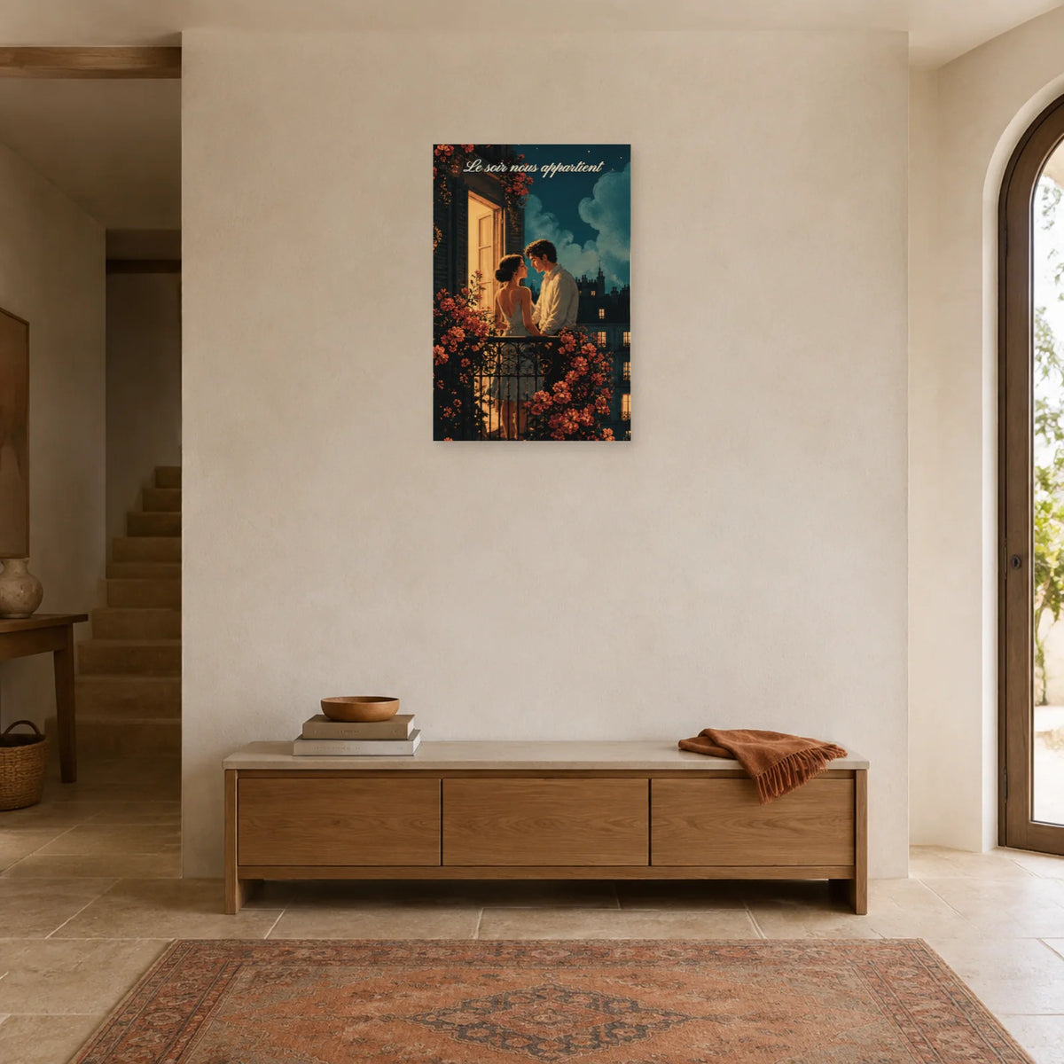 Affiche Le soir nous appartient - Rendez-vous au balcon dans une entrée ou un couloir - Art Virtuoso