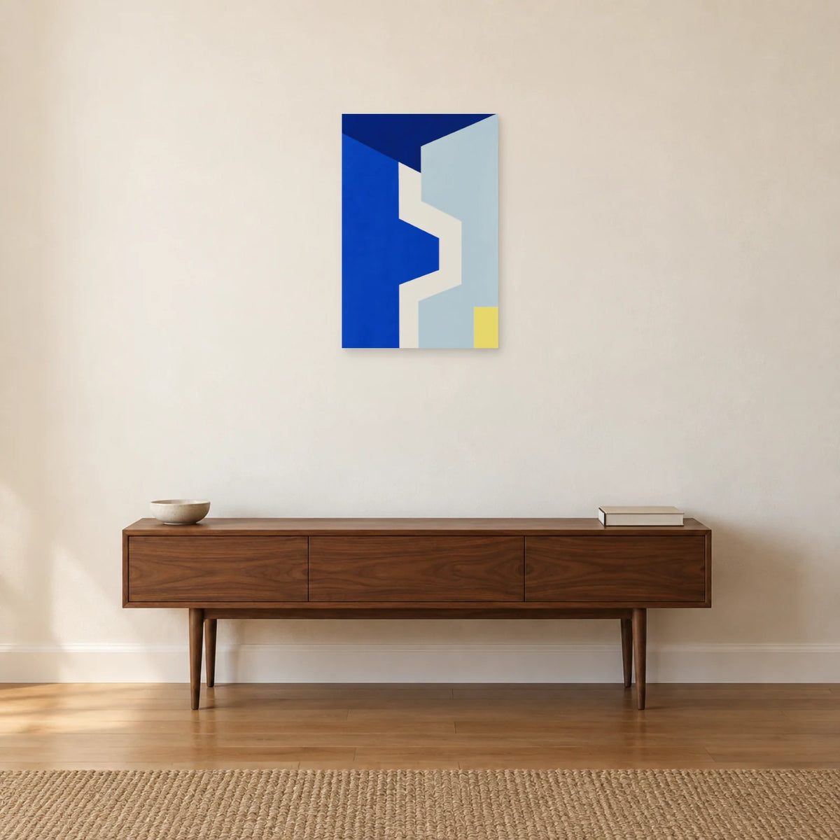 Affiche Bauhaus bleu - Contreformes entrelacées dans une entrée ou un couloir - Art Virtuoso