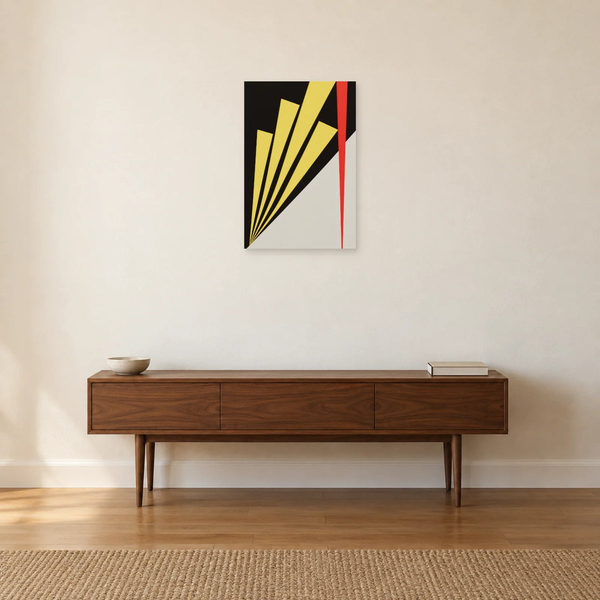 Affiche Bauhaus - Diagonales jaunes dans une entrée ou un couloir - Art Virtuoso