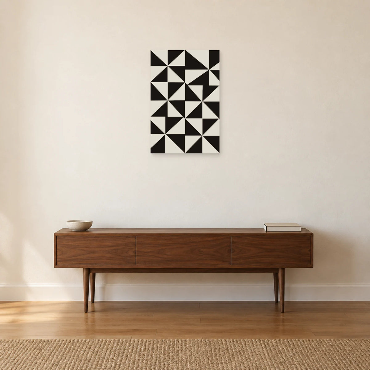 Affiche Bauhaus noir et blanc - Moulins optiques dans une entrée ou un couloir - Art Virtuoso
