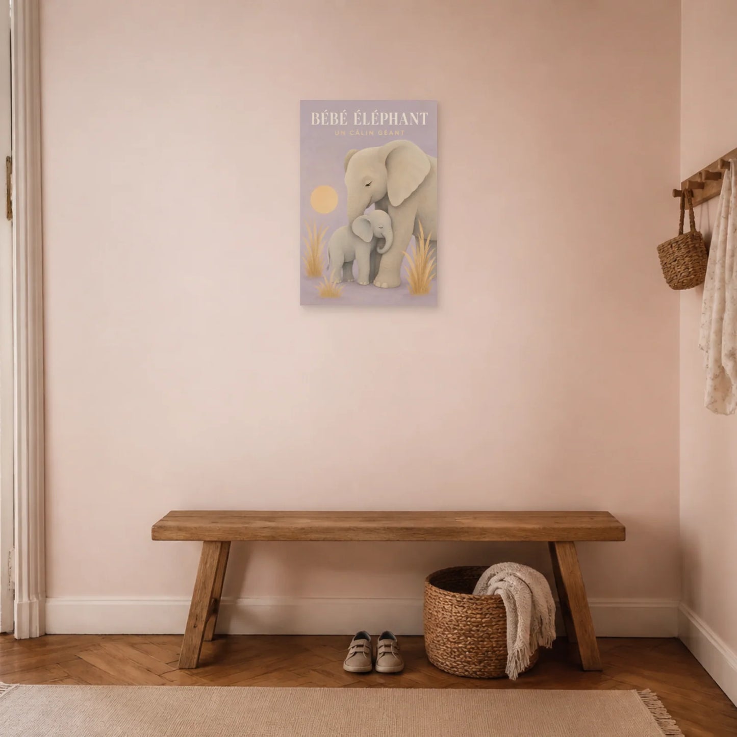 Affiche Bébé Éléphant – Un Câlin Géant dans une entrée ou un couloir - Art Virtuoso