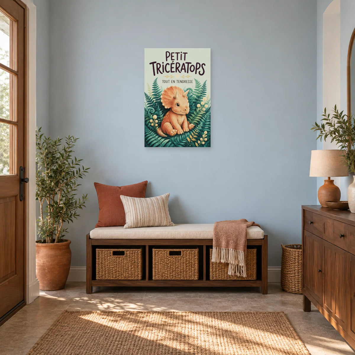 Affiche Petit tricératops - Tout en tendresse dans une entrée ou un couloir - Art Virtuoso