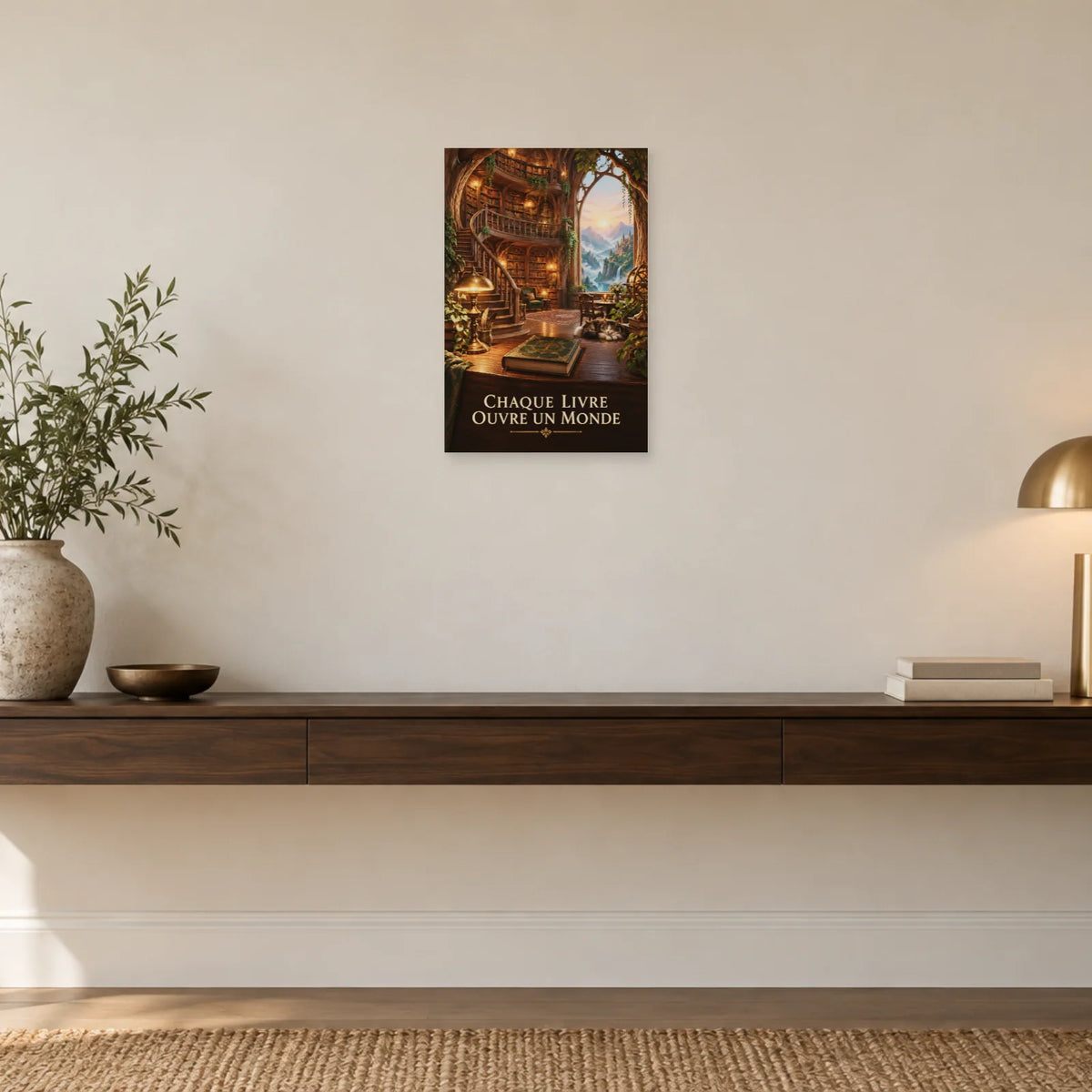 Affiche bibliothèque des mondes imaginaires dans une entrée ou un couloir - Art Virtuoso