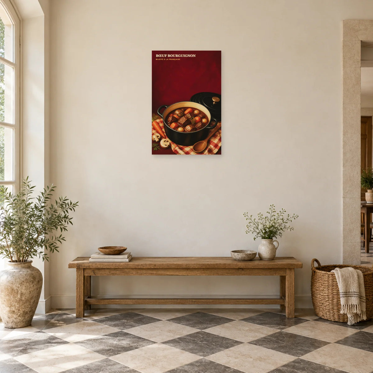 Affiche Bœuf Bourguignon – Mijoté à la Française dans une entrée ou un couloir - Art Virtuoso