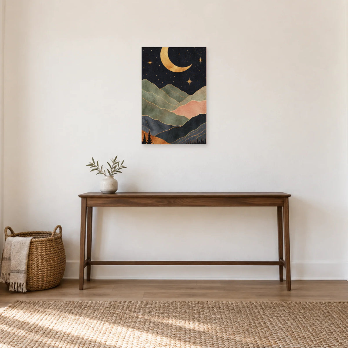 Affiche Lune bohème sur les montagnes dans une entrée ou un couloir - Art Virtuoso