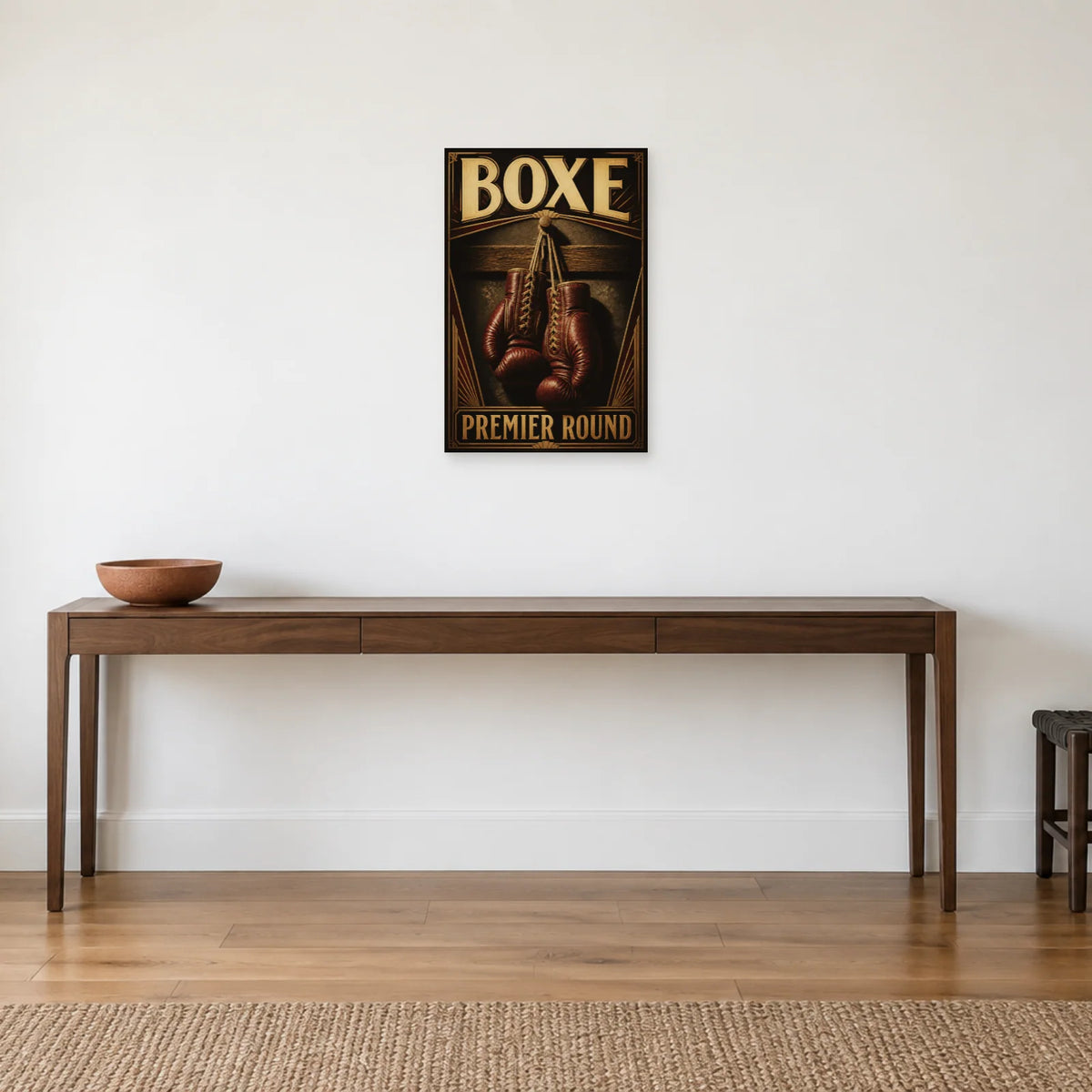 Affiche Boxe – Premier round dans une entrée ou un couloir - Art Virtuoso
