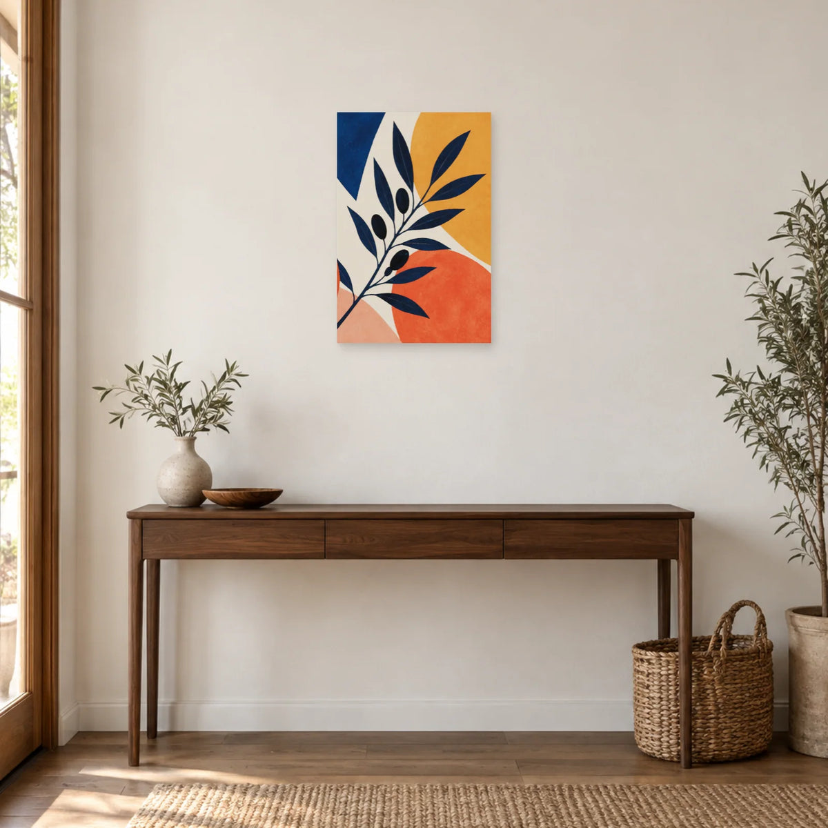 Affiche Branche d’olivier bleue bohème dans une entrée ou un couloir - Art Virtuoso