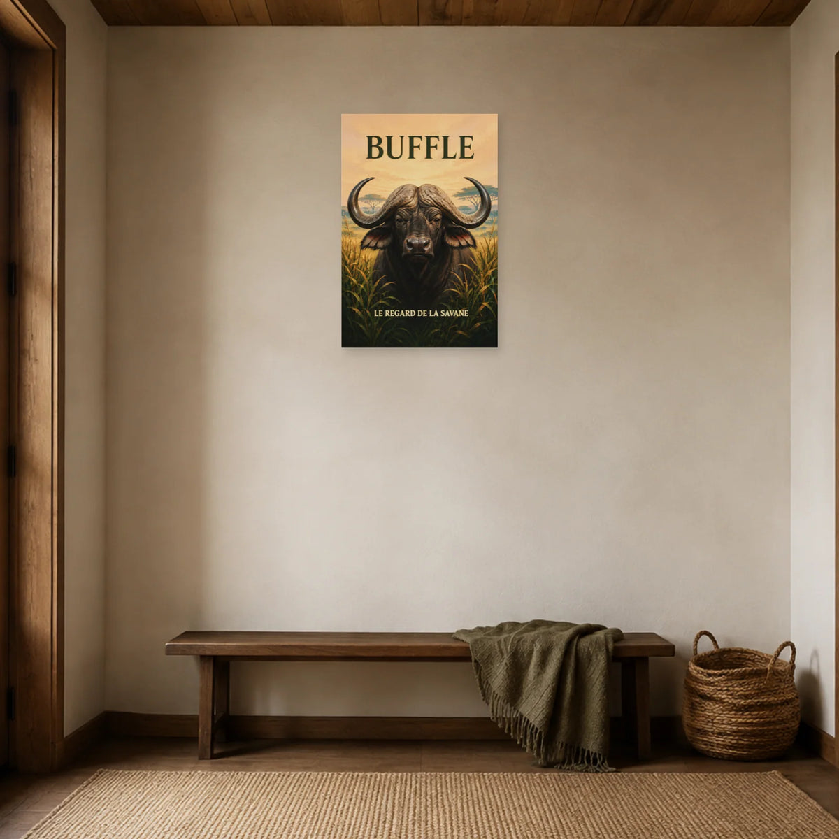 Affiche Buffle, le regard de la savane dans une entrée ou un couloir - Art Virtuoso