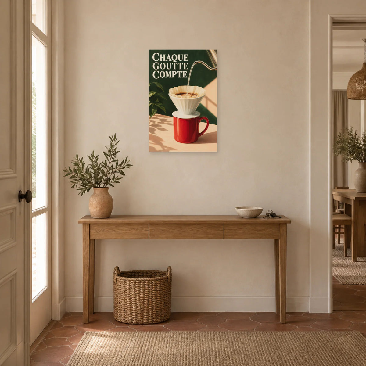 Affiche Café filtre - Chaque goutte compte dans une entrée ou un couloir - Art Virtuoso
