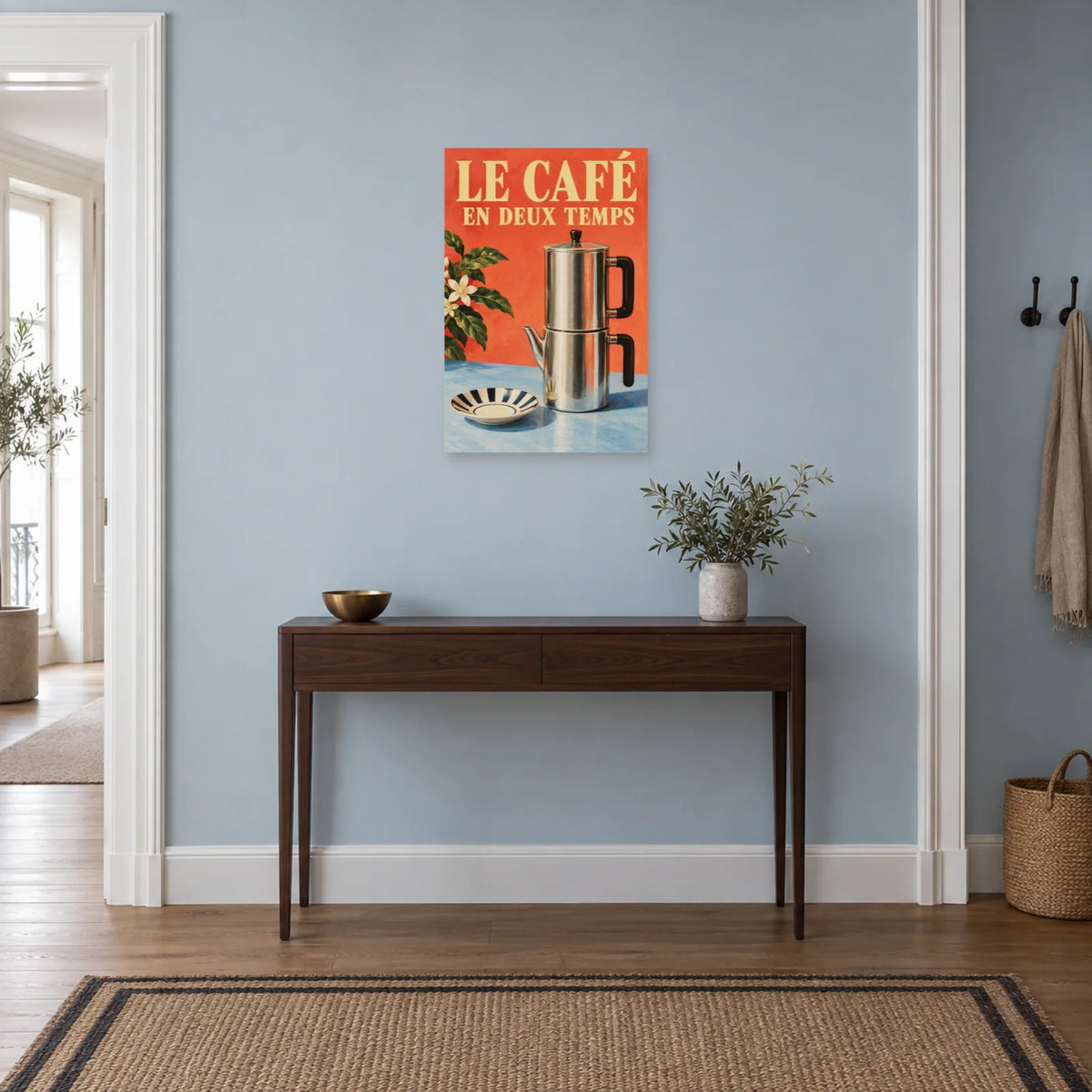 Affiche Cafetière napolitaine - Le café en deux temps dans une entrée ou un couloir - Art Virtuoso