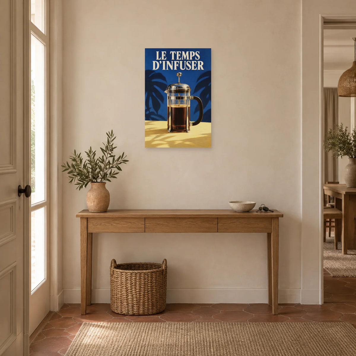Affiche Cafetière à piston - Le temps d'infuser dans une entrée ou un couloir - Art Virtuoso