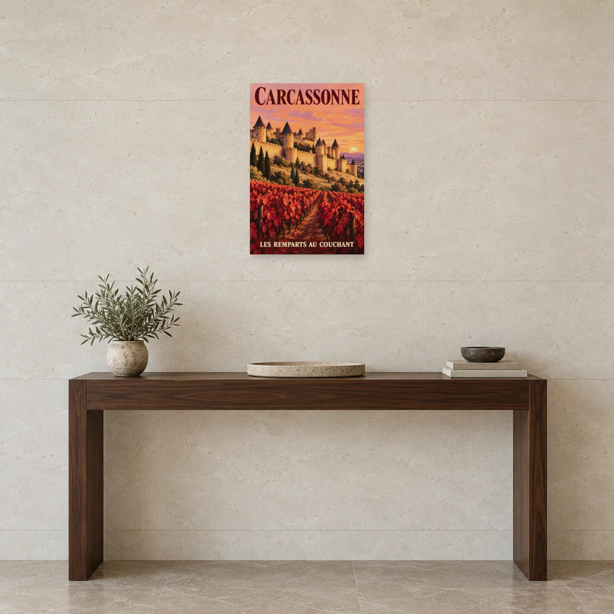 Affiche Carcassonne - Les remparts au couchant dans une entrée ou un couloir - Art Virtuoso
