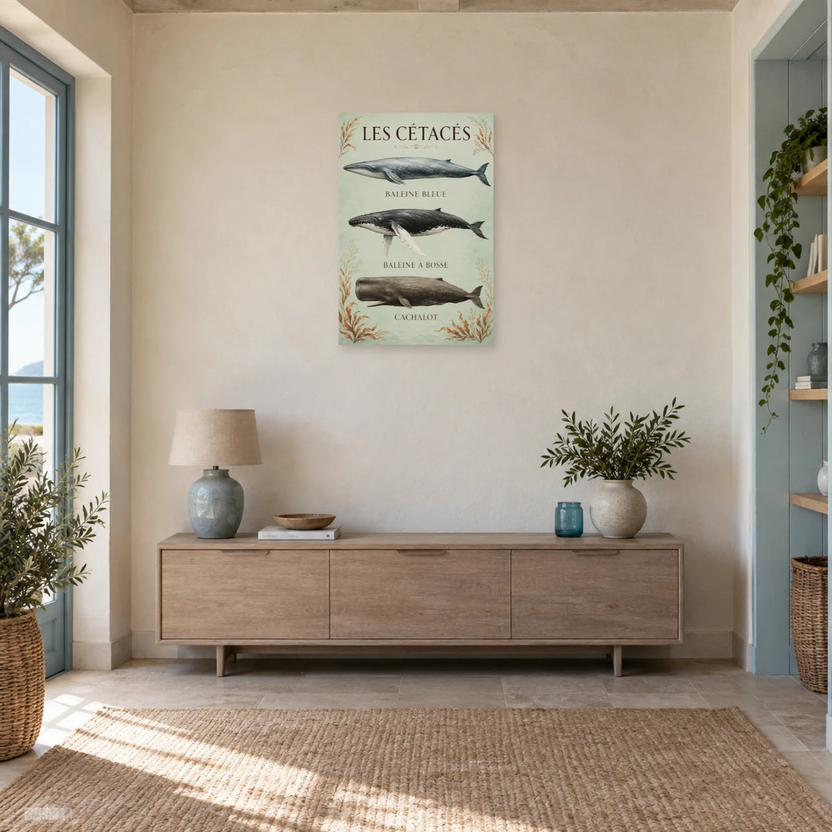 Affiche Cétacés - Trois géants de l’océan dans une entrée ou un couloir - Art Virtuoso