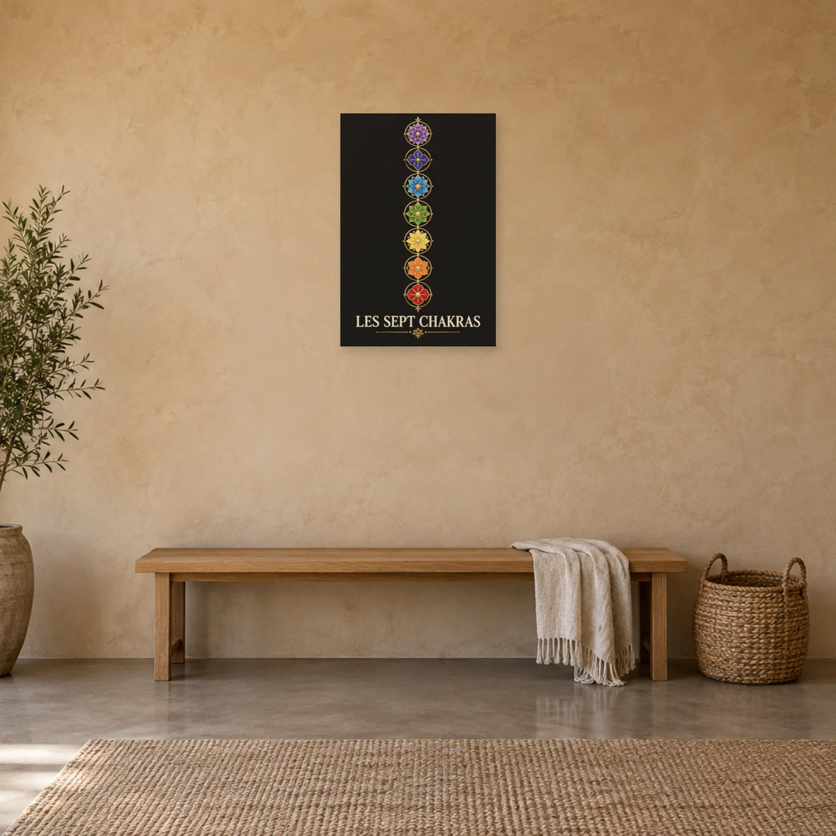 Affiche Chakras - Sept fleurs verticales dans une entrée ou un couloir - Art Virtuoso