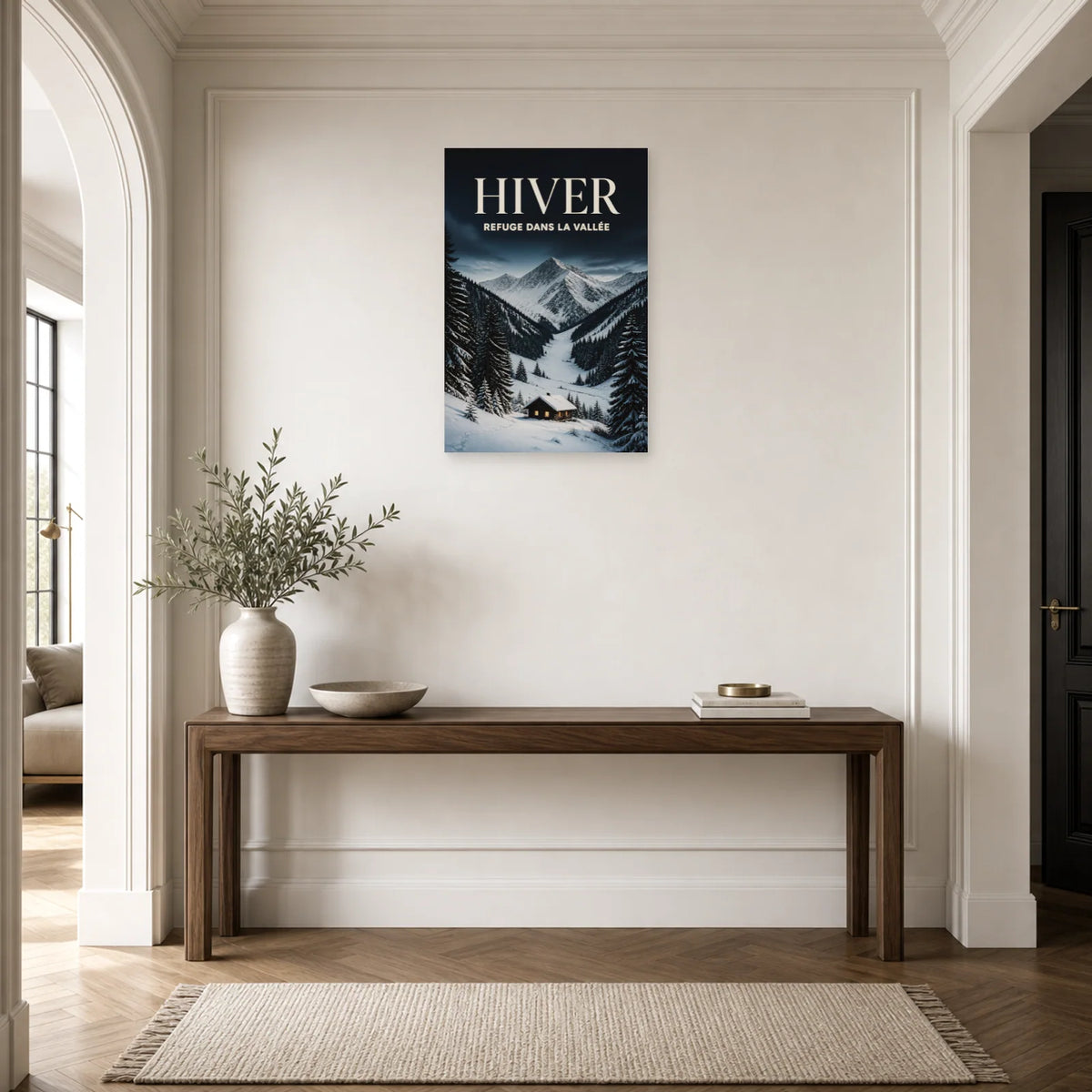 Affiche Hiver - Refuge dans la vallée dans une entrée ou un couloir - Art Virtuoso