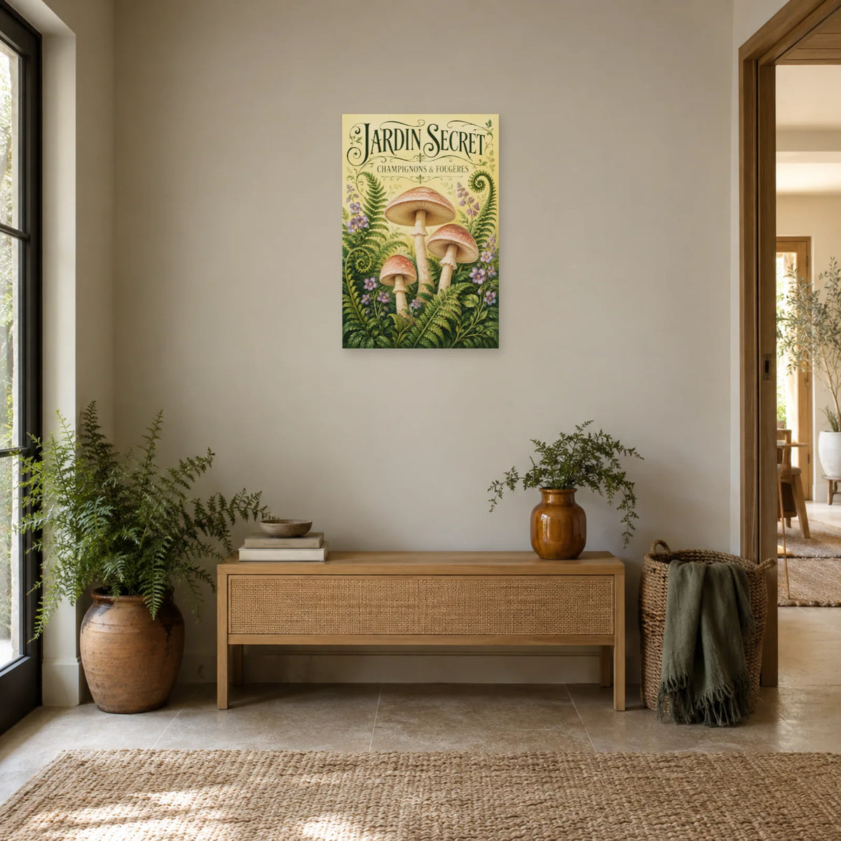 Affiche Champignons et fougères – Jardin secret dans une entrée ou un couloir - Art Virtuoso