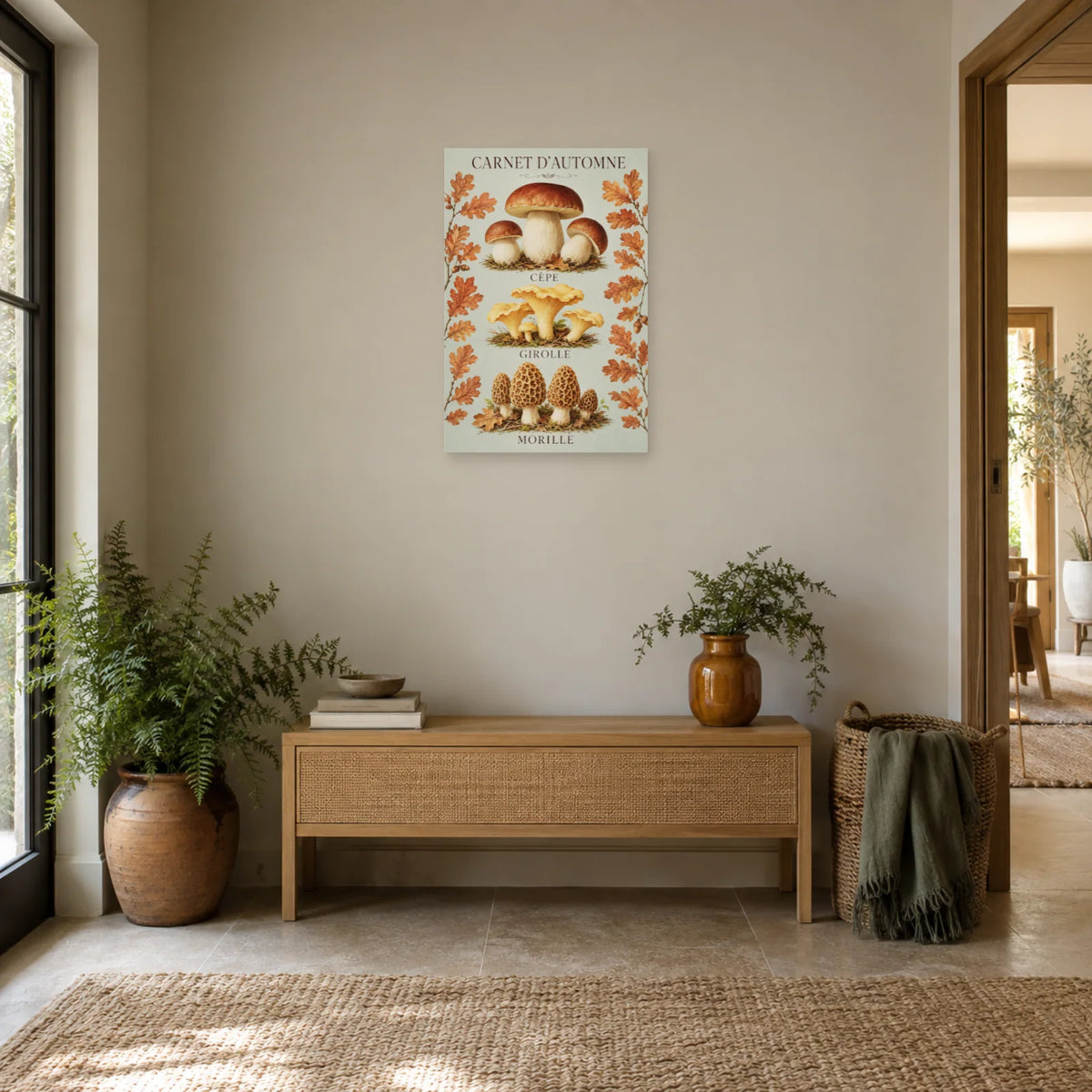 Affiche Champignons – Carnet d’automne dans une entrée ou un couloir - Art Virtuoso