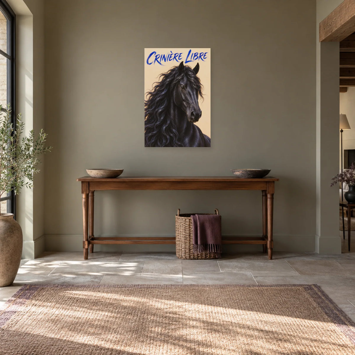 Affiche Cheval frison - Crinière libre dans une entrée ou un couloir - Art Virtuoso