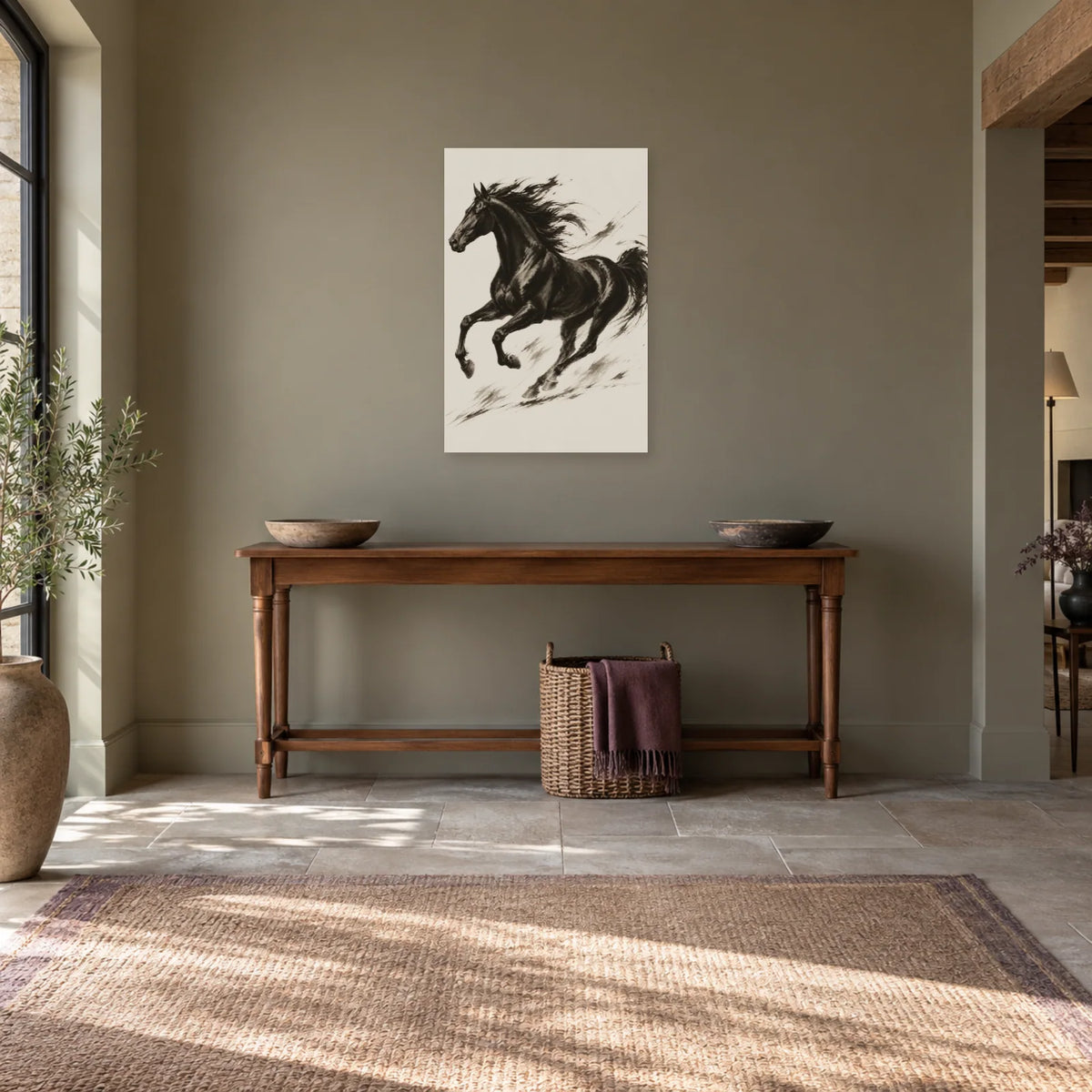 Affiche Cheval au galop - Ligne d'encre dans une entrée ou un couloir - Art Virtuoso