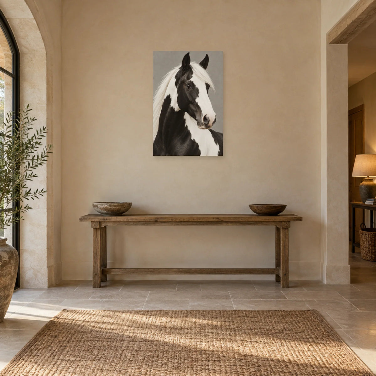 Affiche Cheval pie - Dualité dans une entrée ou un couloir - Art Virtuoso