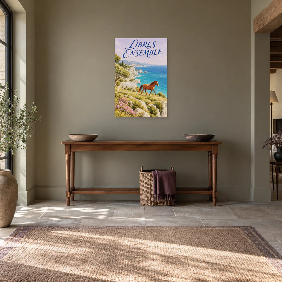Affiche Chevaux - Horizon bleu dans une entrée ou un couloir - Art Virtuoso