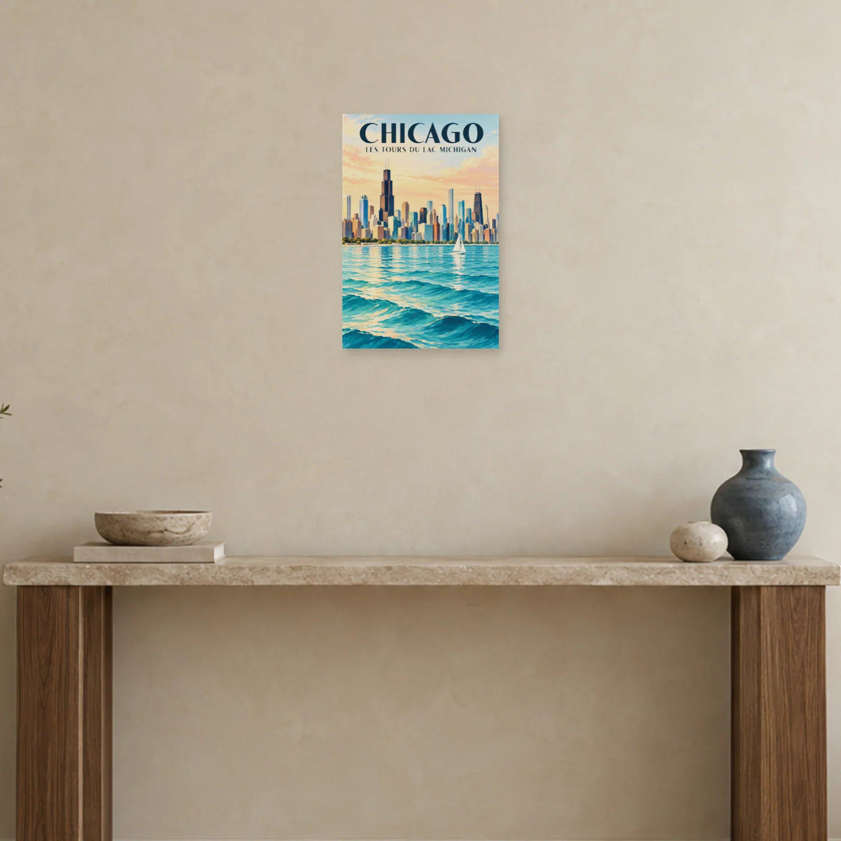 Affiche Chicago skyline du lac Michigan dans une entrée ou un couloir - Art Virtuoso
