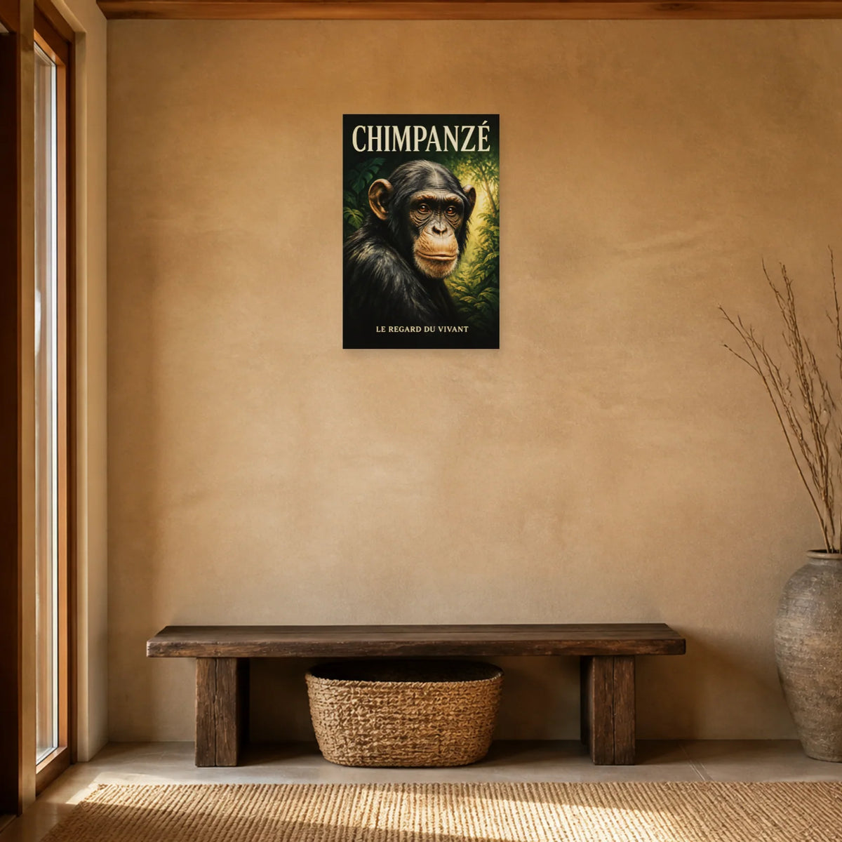 Affiche Chimpanzé, le regard du vivant dans une entrée ou un couloir - Art Virtuoso