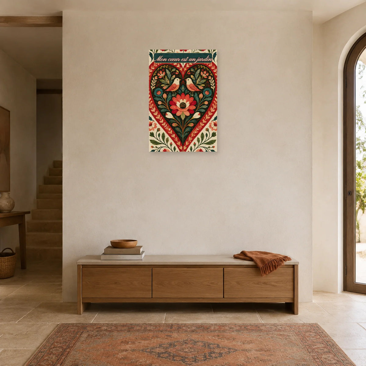 Affiche Mon cœur est un jardin - Cœur folk dans une entrée ou un couloir - Art Virtuoso