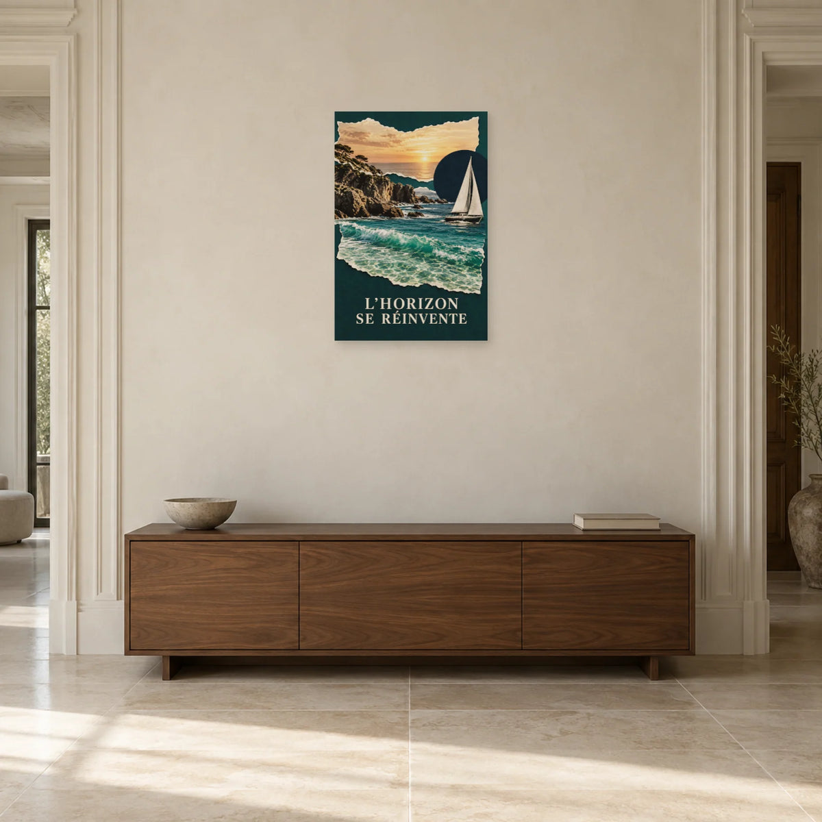 Affiche Collage mer - Horizons déchirés dans une entrée ou un couloir - Art Virtuoso